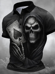 Men's Halloween Skull Print Polo Shirt