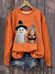 Women's Casual Halloween Pumpkin Print Sweatshirt