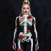 Halloween One Piece Skeleton Costume with Roses