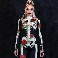 Halloween One Piece Skeleton Costume with Roses