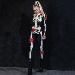 Halloween One Piece Skeleton Costume with Roses