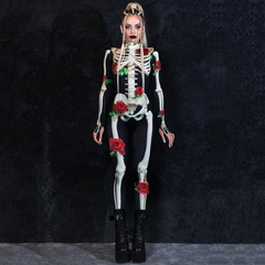 Halloween One Piece Skeleton Costume with Roses