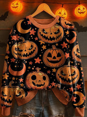 Women's Retro Halloween Pumpkin Print Sweatshirt