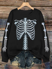 Women'S Casual Halloween Rib Cage Print Sweatshirt