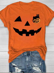 Women's Halloween Pumpkin smile Print T-Shirt