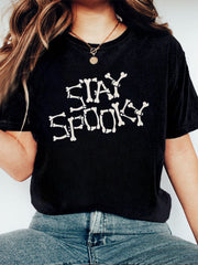 Women's Halloween Skeleton Letter T-Shirt