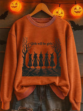 Women's Halloween Girls Are Girls Graphic Print Sweatshirt