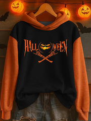 Women's Halloween contrasting print hooded sweatshirt
