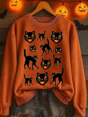 Women'S Casual HALLOWEEN Black Cat Print Sweatshirt