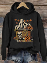 Women's Halloween Pumpkin Ghost Print Hoodie