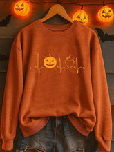 Women'S Casual Halloween Heartbeat Pumpkin Face Print Sweatshirt