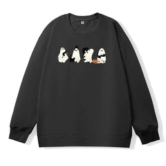 Halloween Ghost And Cat Pattern 100% 300g CottonCrew Neck Sweatshirt
