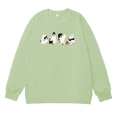 Halloween Ghost And Cat Pattern 100% 300g CottonCrew Neck Sweatshirt