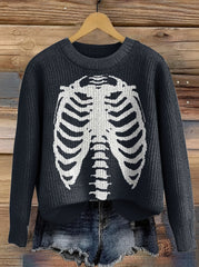 Women's Halloween Skull Print Crew Neck Sweater