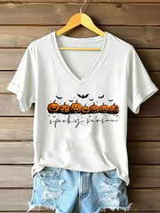 Retro Halloween Spooky Season Pumpkin Print T-Shirt