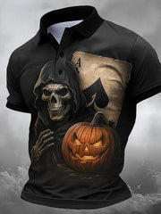 Men's Halloween Skull Print Polo Shirt