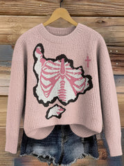 Women's Halloween Skull Print Crew Neck Sweater