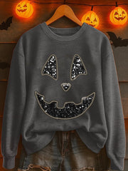 Women's Halloween Pumpkin Face Printed Sweatshirt