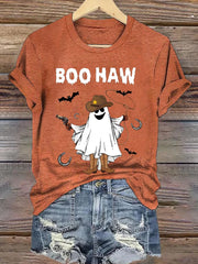 Women'S Boo Haw Halloween Cowboy Spooky Print Short Sleeve T-Shirt
