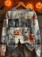 Women's Halloween Patchwork Print Sweatshirt