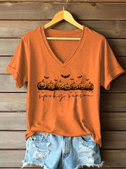 Retro Halloween Spooky Season Pumpkin Print T-Shirt