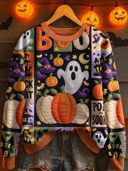 Women's Retro Halloween Pumpkin Print Sweatshirt