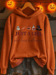 Women's Just A Girl Who Loves Halloween Print Casual Sweatshirt
