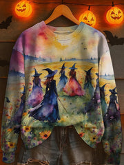 Women's Halloween Print Crew Neck Sweatshirt