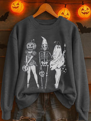 Women'S Casual Halloween Spooky Girl Squad Print Sweatshirt