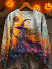 Women's Halloween Print Crew Neck Sweatshirt