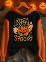 Women's Halloween contrasting print hooded sweatshirt