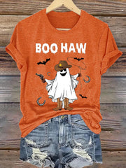 Women'S Boo Haw Halloween Cowboy Spooky Print Short Sleeve T-Shirt