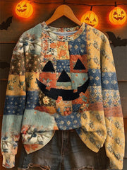 Women's Halloween Print Crew Neck Sweatshirt