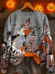 Women's Halloween Print Crew Neck Sweatshirt