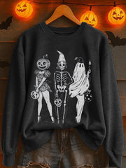 Women'S Casual Halloween Spooky Girl Squad Print Sweatshirt