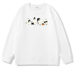 Halloween Ghost And Cat Pattern 100% 300g CottonCrew Neck Sweatshirt