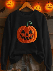 Women's Halloween Pumpkin Face Printed Sweatshirt