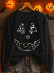 Women's Halloween Pumpkin Face Printed Sweatshirt
