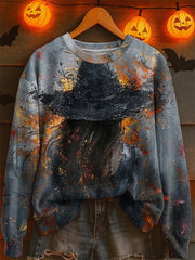 Women's Halloween Print Crew Neck Sweatshirt