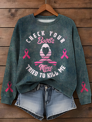Pink Ribbon Breast Cancer Awareness Month Printed Long Sleeve Casual Top