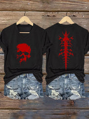 Women's Halloween Blood Skeleton Print Short Sleeve T-Shirt