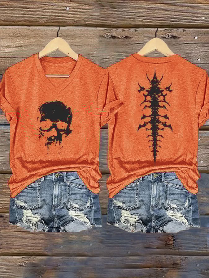 Women's Halloween Blood Skeleton Print Short Sleeve T-Shirt