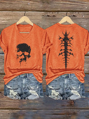 Women's Halloween Blood Skeleton Print Short Sleeve T-Shirt