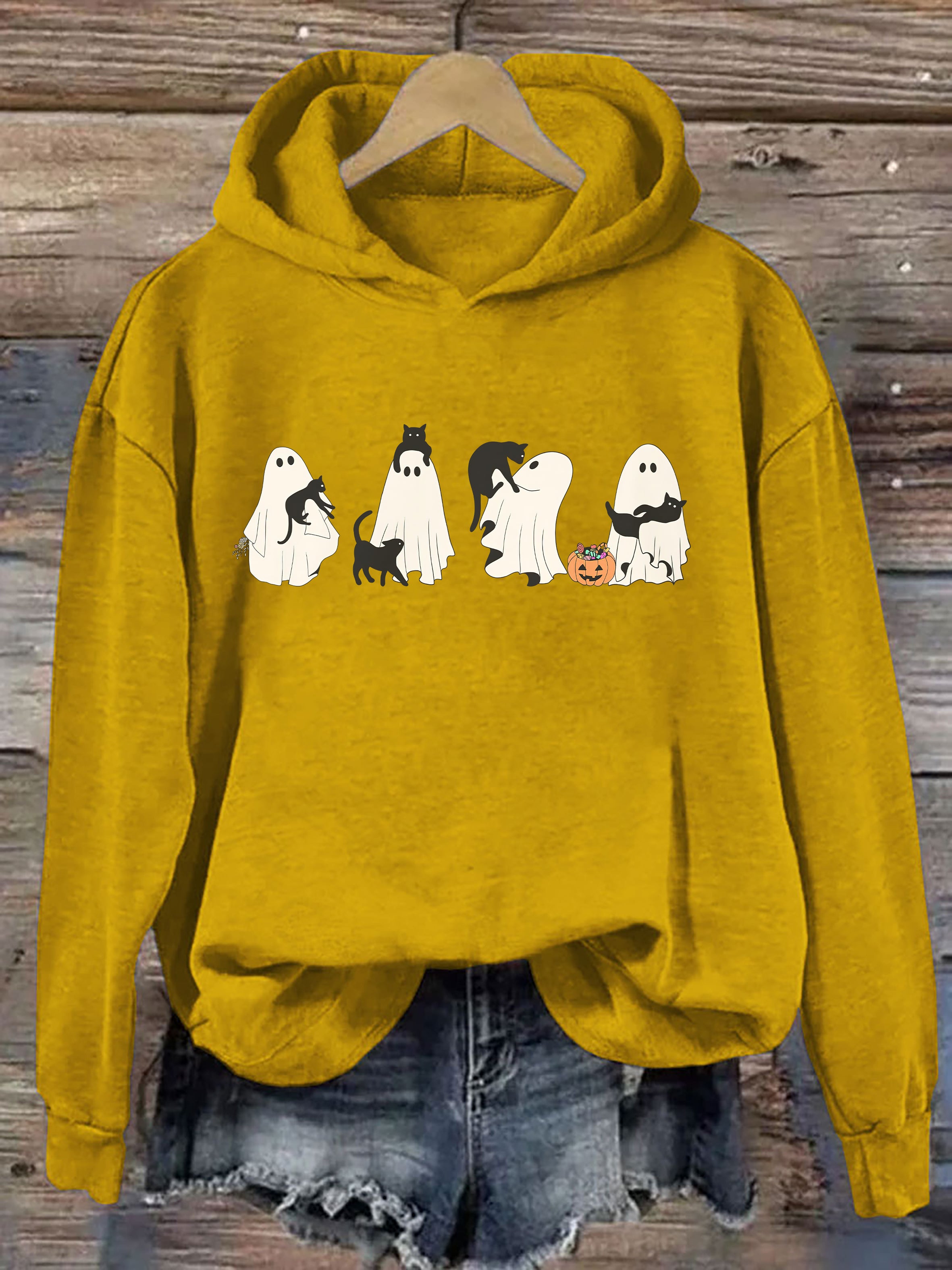 Halloween Black Cat & Ghost Hoodie