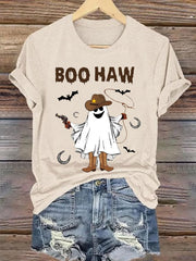 Women'S Boo Haw Halloween Cowboy Spooky Print Short Sleeve T-Shirt
