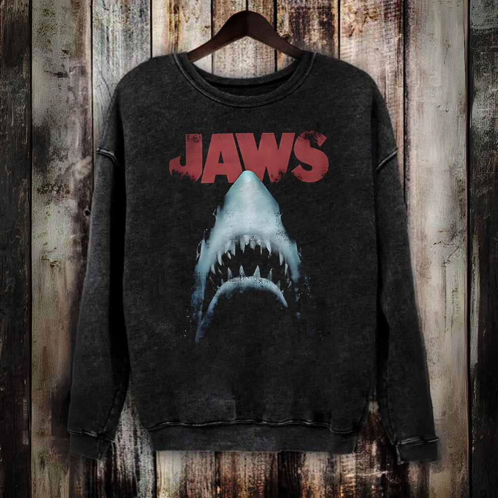 Unisex Vintage  Washed  Jaws Shark Teeth Sweatshirt