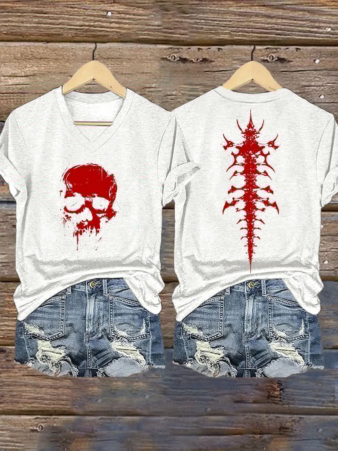 Women's Halloween Blood Skeleton Print Short Sleeve T-Shirt