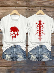 Women's Halloween Blood Skeleton Print Short Sleeve T-Shirt