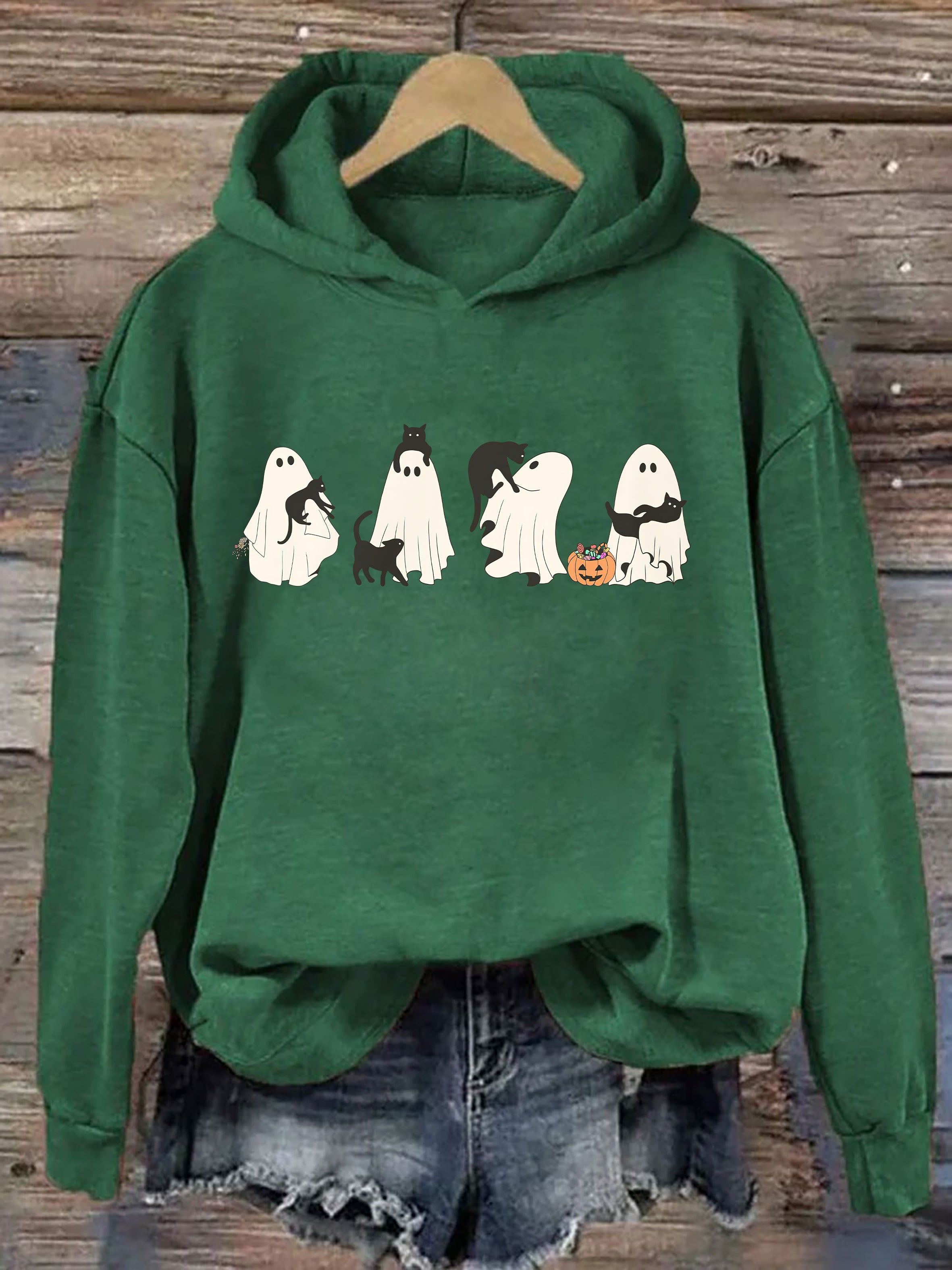 Halloween Black Cat & Ghost Hoodie