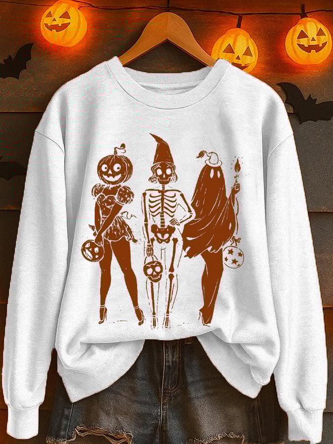 Women'S Casual Halloween Spooky Girl Squad Print Sweatshirt